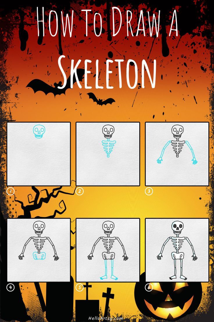 how to draw a skeleton for halloween with step by step instructions on the front cover