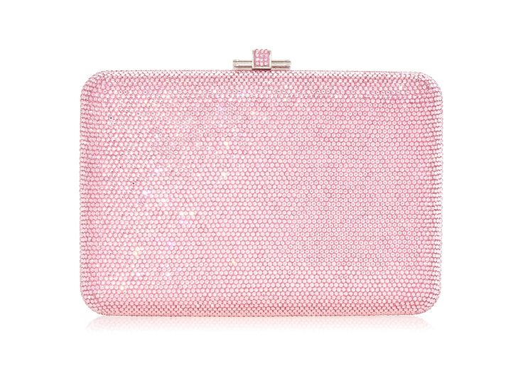 Judith Leiber Couture Siam Slim Slide Light Pink Pink Crystal Embellished Evening Bag For Formal Events, Pink Crystal Embellished Evening Bag For Formal Occasions, Elegant Pink Embellished Clutch, Luxury Pink Rhinestone Evening Bag, Pink Rhinestone Clutch For Events, Pink Rhinestone Clutch For Evening, Elegant Embellished Pink Clutch, Elegant Pink Embellished Evening Bag, Glamorous Rose Gold Evening Bag