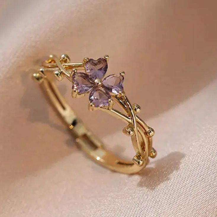 * New With Store Tags * Retail $44 * Dainty Design * Gold Plated * Adjustable Size Amethyst Wedding Rings Gold, Butterfly Wedding Ring Engagement, Size 9 Rings, Rings With Purple Stones, Ethereal Rings Aesthetic, Rose Gold Aesthetic Jewelry, Minimalistic Promise Rings, Purple Quince Ring, Vintage Dainty Rings