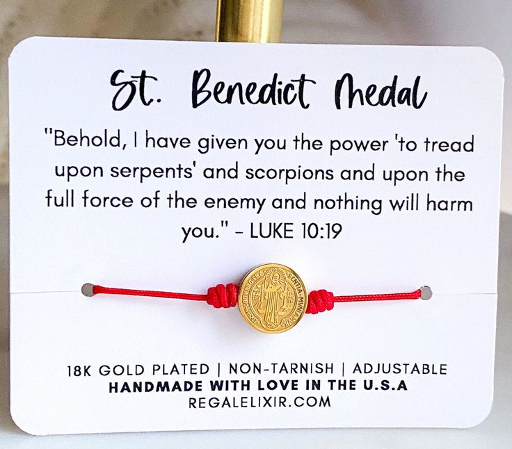 Non-tarnish Water resistant Adjustable High quality string Size guide: - Small : Fits most kids from 6 and 12. - Medium : Fits most women. - Large: Fits most men. Handmade with love - Saint Benedict bracelet. Comes gift ready wrapped in a hand crafted card with the meaning and care instructions . Perfect for a gift to that very special person in your life. Our official website: https://regalelixir.com Share your pictures and get inspired with more products by following me on Instagram: @regaleli Inspirational Adjustable Rosary Bracelet Gift, St Benedict Bracelet, Kabbalah Bracelet, Jet Stone, Saint Benedict, Red String, Red Bracelets, Blue Evil Eye, Glass Bracelet