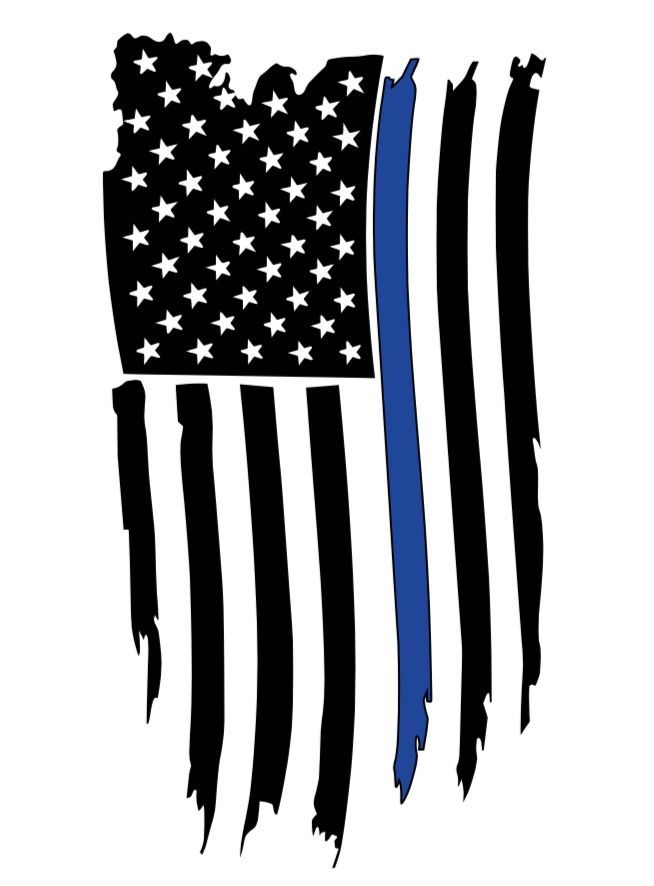 an american flag painted on the side of a white background with black and blue stripes