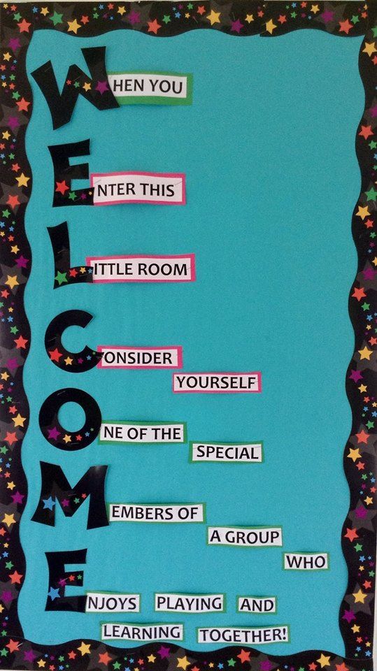 a bulletin board with the words welcome to you written on it and stars in the background