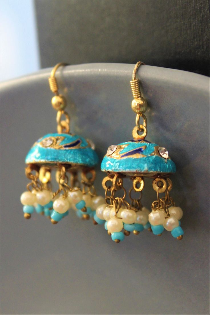 Indian chandelier earrings Turkish vintage jewelry Persian Afghan ethnic tribal jewellery ✔For more items visit my shop here: https://www.etsy.com/shop/DELAYshop A unique design to complete your outfit. For any questions, don't hesitate to send me a message and I'll be happy to answer you! Handmade Metal Dangle Jhumkas, Handmade Metal Jhumkas, Bohemian Turquoise Chandbali Jewelry, Bohemian Chandbali Turquoise Jewelry, Blue Traditional Chandelier Earrings For Festivals, Traditional Blue Chandelier Earrings For Festivals, Bohemian Chandbali Chandelier Earrings For Festive Occasions, Bohemian Chandbali Chandelier Earrings, Traditional Chandelier Earrings With Dangling Beads For Festival