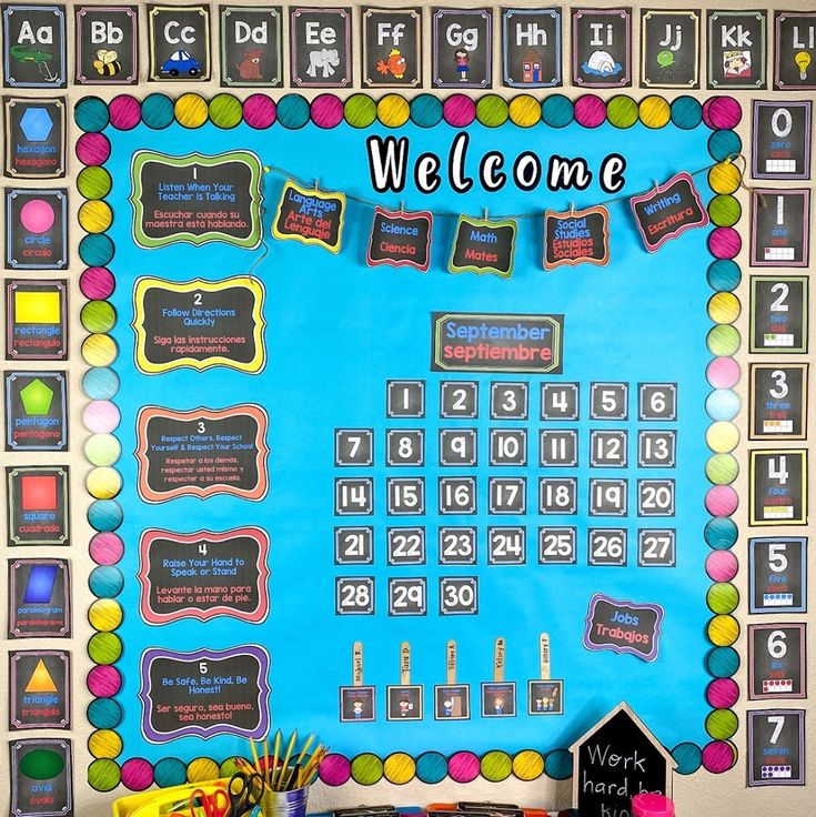 a bulletin board with the words welcome written on it