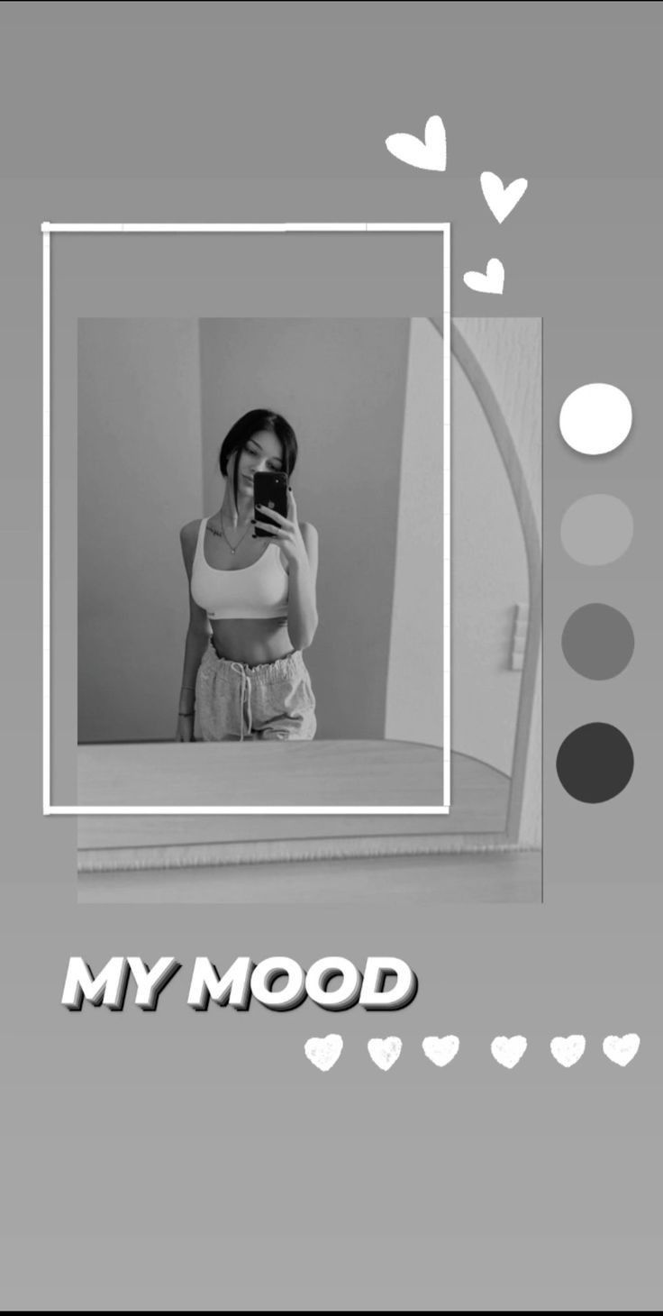 a woman taking a selfie in front of a mirror with the words my mood on it