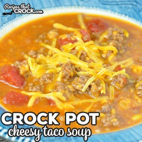 a bowl of crock pot cheese taco soup on a blue and white plate