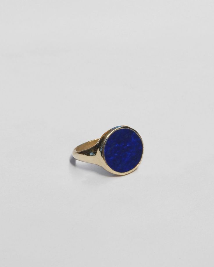 A clean, modern stone signet ring, set with a custom cut disc of lapis lazuli. Heavy bezel setting was hand carved in wax and then cast in brass or sterling silver, stone measures 5/8" in diameter Currently available in sizes 4-12. (Please contact us for custom sizing) Availability: Made to order, ships in 3-4 weeks. Need it sooner? Don't hesitate to get in touch and we'll do our best to accommodate. Lapis Lazuli Jewelry, Wax Carving, Sports Jewelry, Magical Jewelry, Lapis Lazuli Ring, Clean Modern, Signet Ring, Bezel Setting, Luxury Jewelry