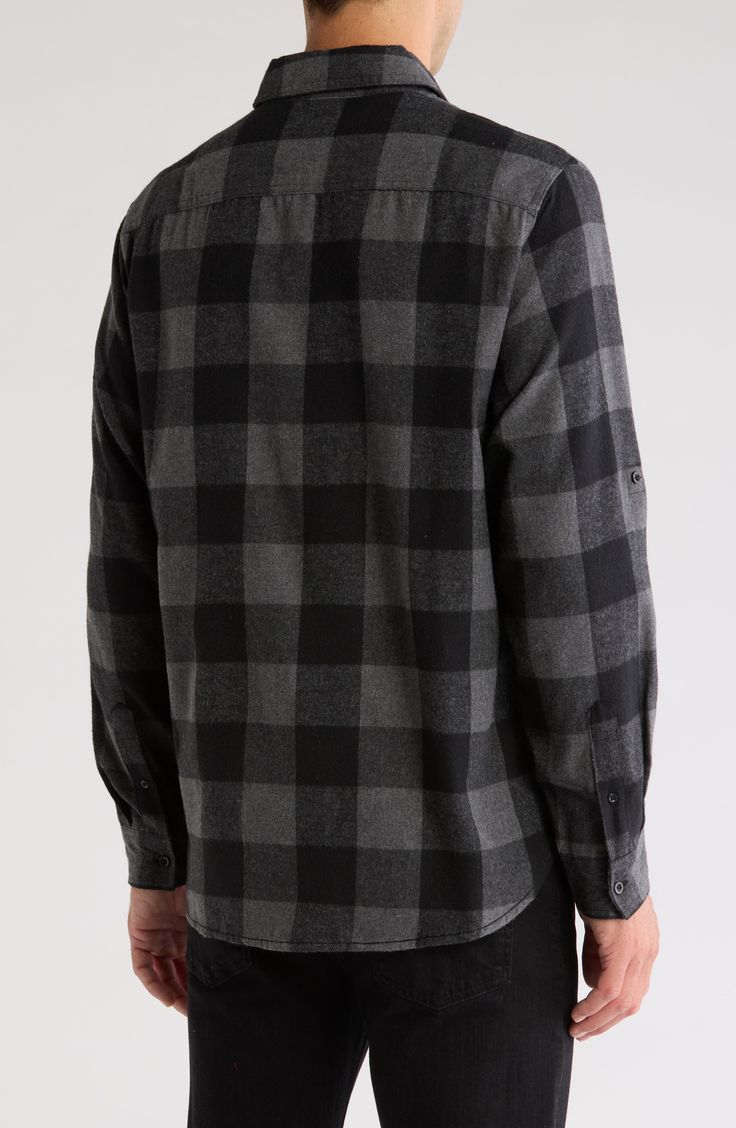 A classic plaid flannel shirt delivers rustic style and is made of a soft cotton blend for easy-wear comfort. 29" length (size Medium) 80% cotton, 20% polyester Machine wash, tumble dry Imported Charcoal Black, Plaid Flannel Shirt, Plaid Flannel, Black Charcoal, Rustic Style, Easy Wear, Flannel Shirt, Nordstrom Rack, Cotton Blend