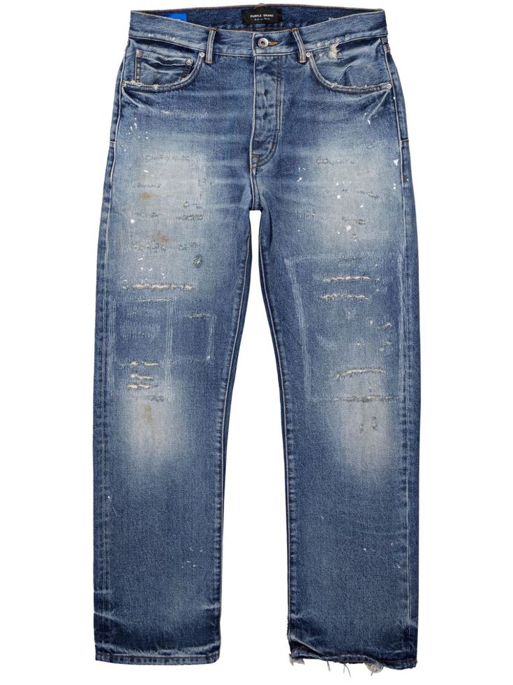 indigo blue stretch-cotton washed denim distressed finish mid-rise belt loops concealed fly and button fastening classic five pockets straight leg Washed Denim, Indigo Blue, Denim Wash, Stretch Cotton, Straight Leg Jeans, Leg Jeans, Mid Rise, Straight Leg, Luxury Fashion