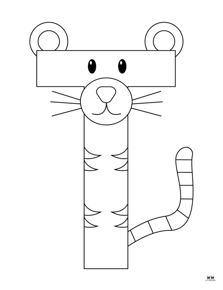 the letter i is for tiger coloring page with an animal face on it's head