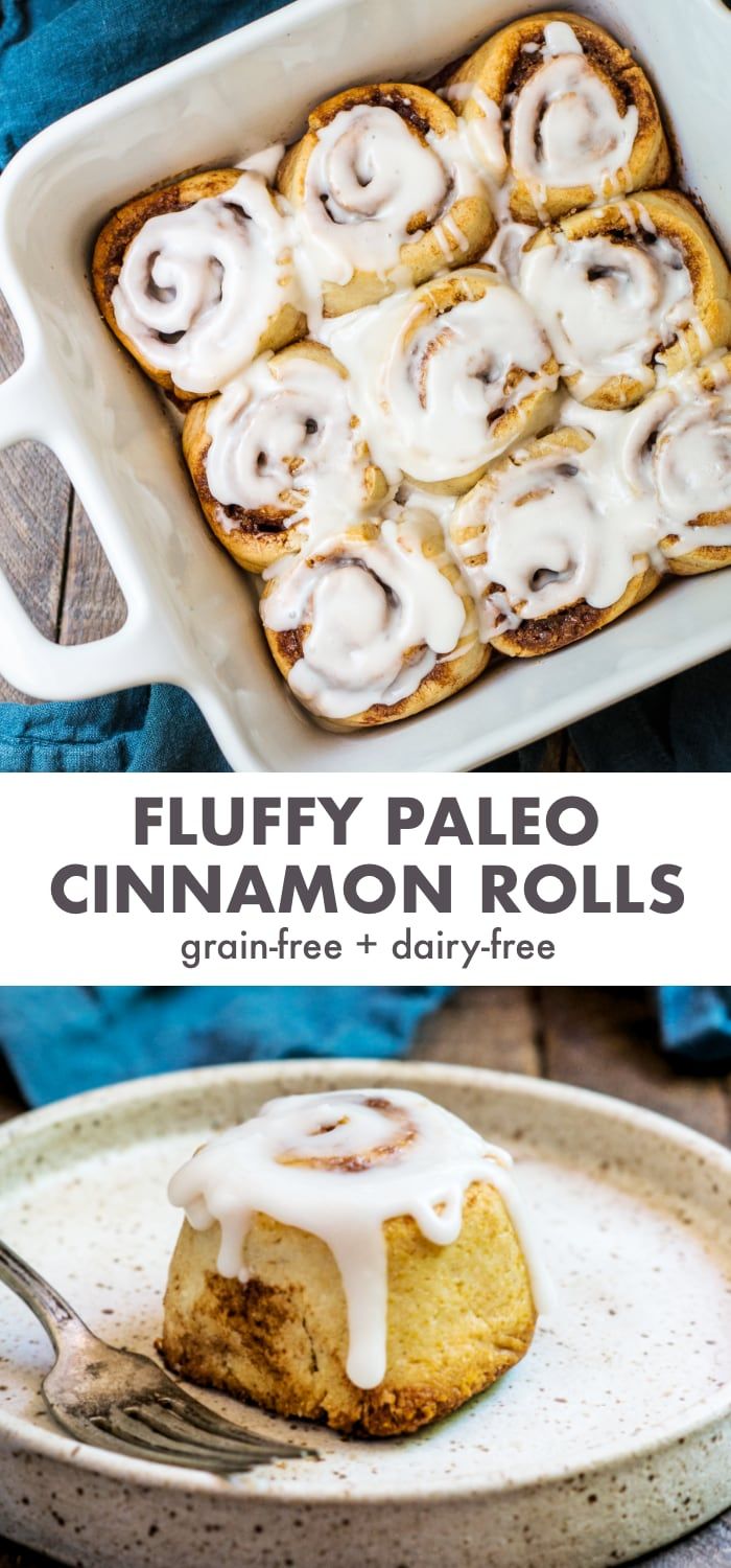 a pan filled with cinnamon rolls covered in icing