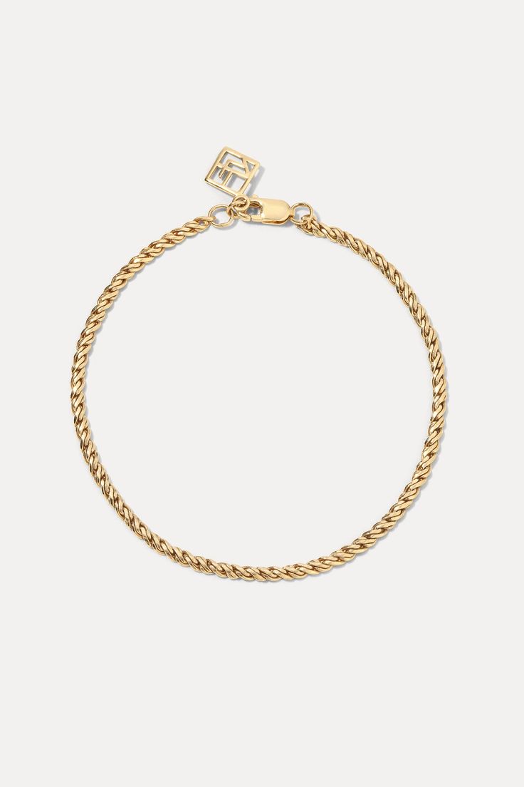 The Swedged Rope Bracelet is an impact player in any stack. Pair with the Swedged Rope Chain for a truly curated look. 14k yellow gold 2.2mm chain All fine jewelry orders will receive a keepsake box—perfect for storing all of your timeless pieces. All custom pieces will be final sale and shipped within 4-6 weeks via FedEx 2-day with adult signature required. All in stock items will be processed within 1-2 business days and shipped separately. Click here for Size Guide Please visit our FAQ page f Stackable 14k Yellow Gold Chain Bracelet, Stackable Yellow Gold 14k Chain Bracelet, Everyday Yellow Gold Sterling Silver Chain Bracelet, Necklace Extender, Fine Jewelry Collection, Keepsake Box, Pendant Bracelet, Rope Chain, Earring Backs