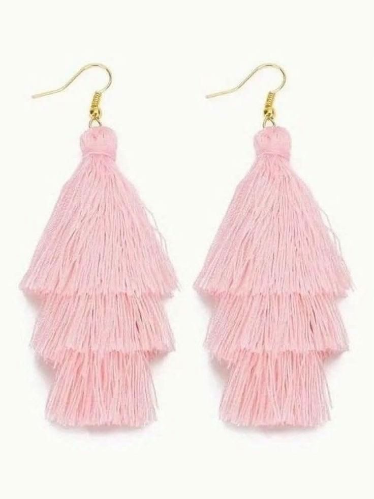 Pink Tiered Tassel Earrings - Lolo Viv Boutique Indian Jewelry Earrings, Boho Shoes, Triangle Earrings Stud, Boho Sandals, Long Tassel Earrings, Pink Tassel, Tassel Drop Earrings, Circle Earrings Studs, Boho Accessories