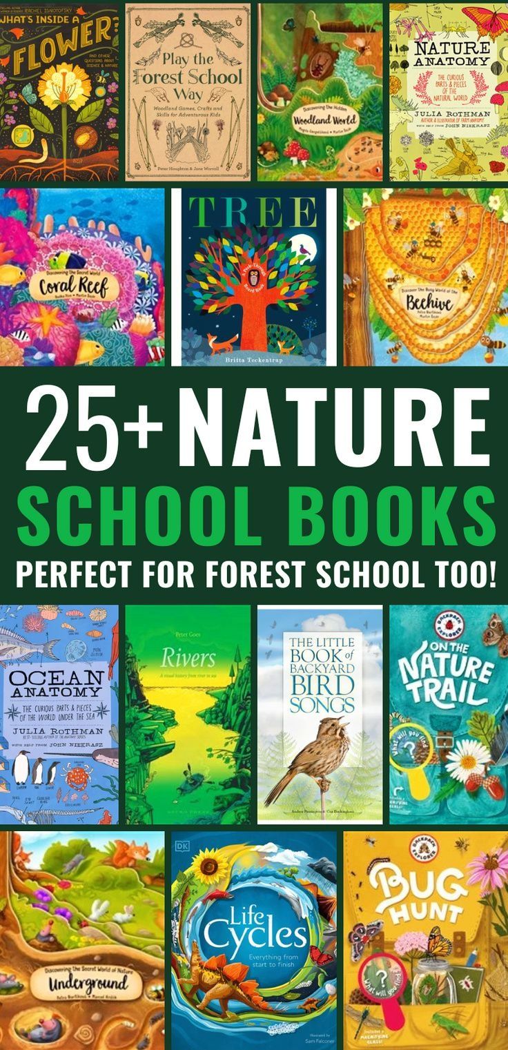 the cover of 25 + nature school books perfect for forest school too