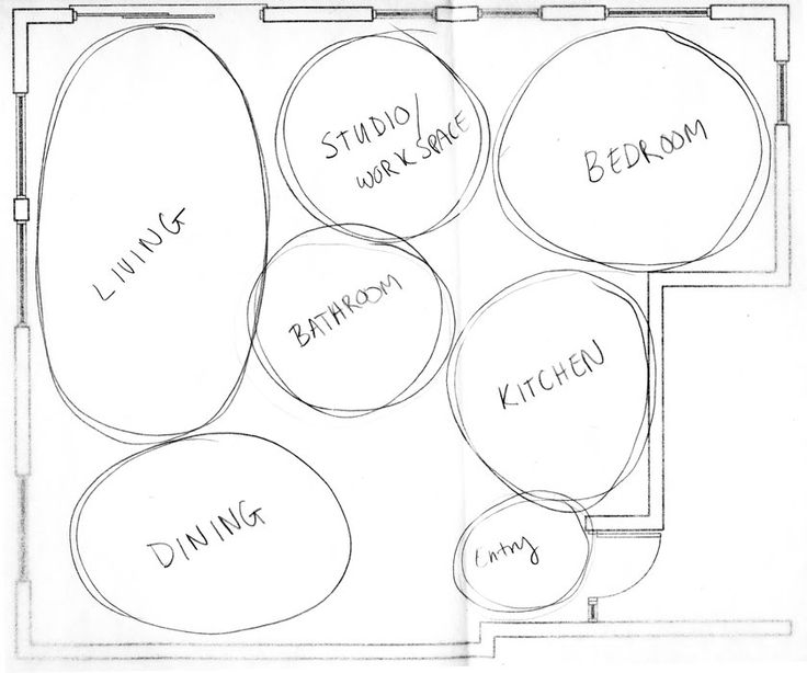 the floor plan for an office with three different areas in each room, including one bedroom and