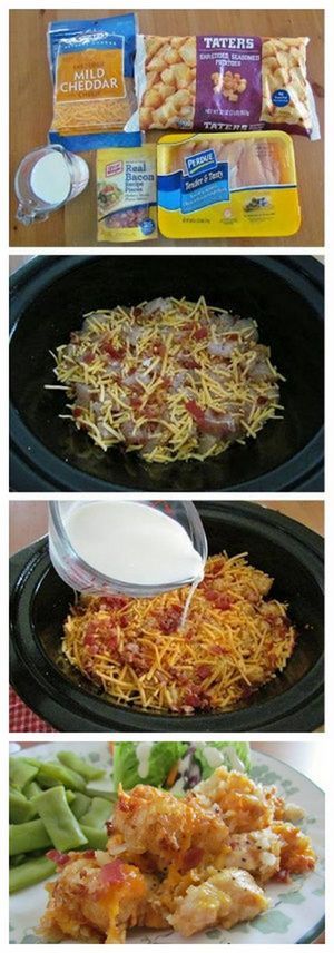 four pictures showing different types of food in the same pan, including pasta and cheese