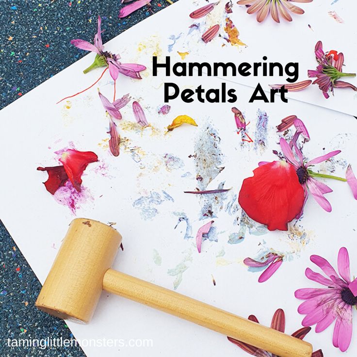 a hammer and some flowers on top of a piece of paper with the words hamming details art