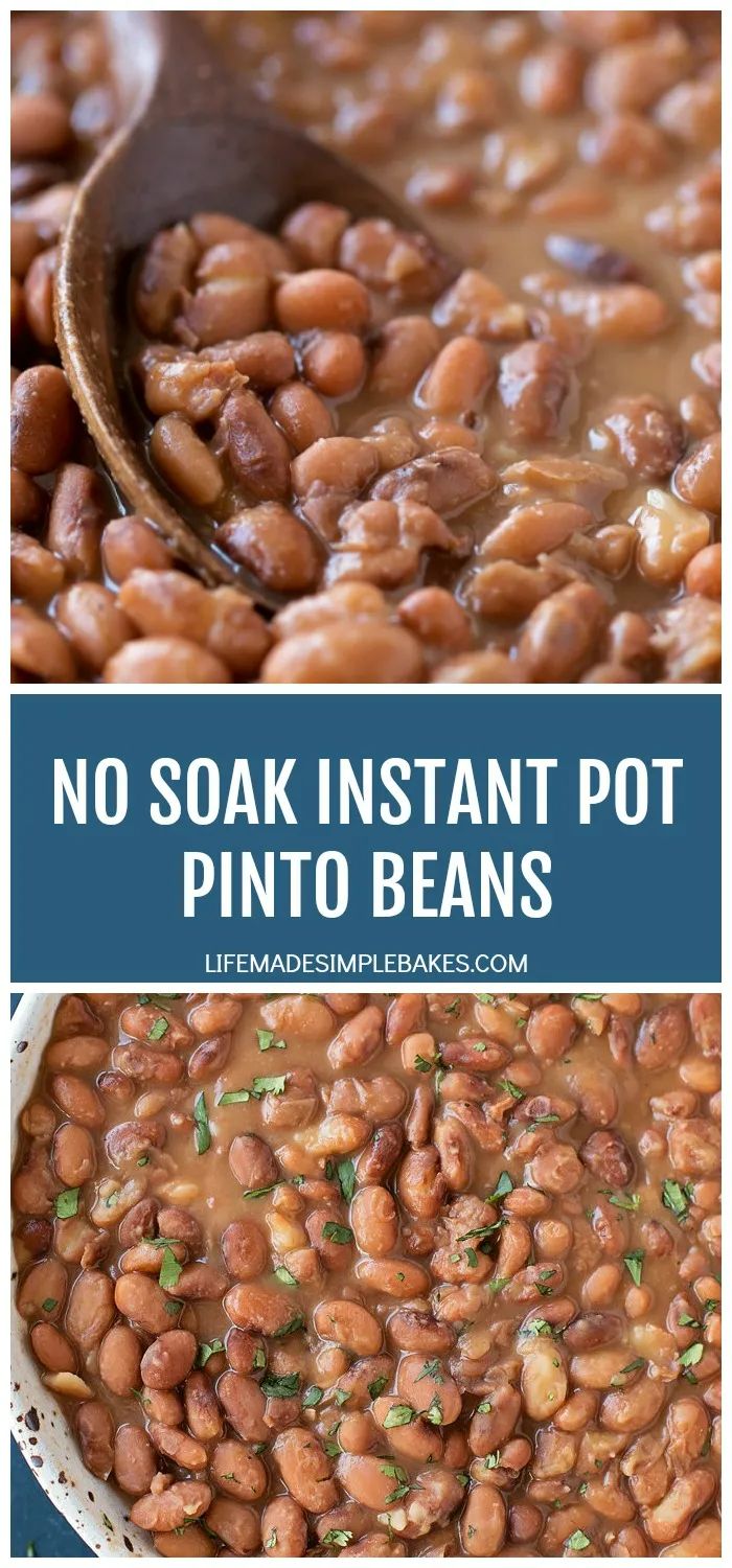 two pictures with the words no soak instant pot pinto beans on top and bottom