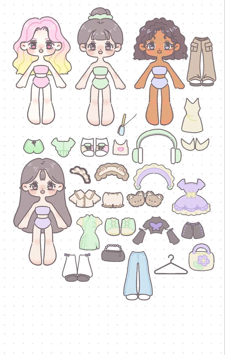 the paper dolls are all different sizes and colors