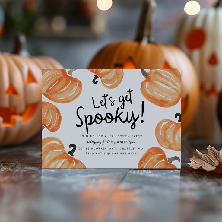 an orange pumpkin themed birthday party with lots of pumpkins around it and the words let's get spooky