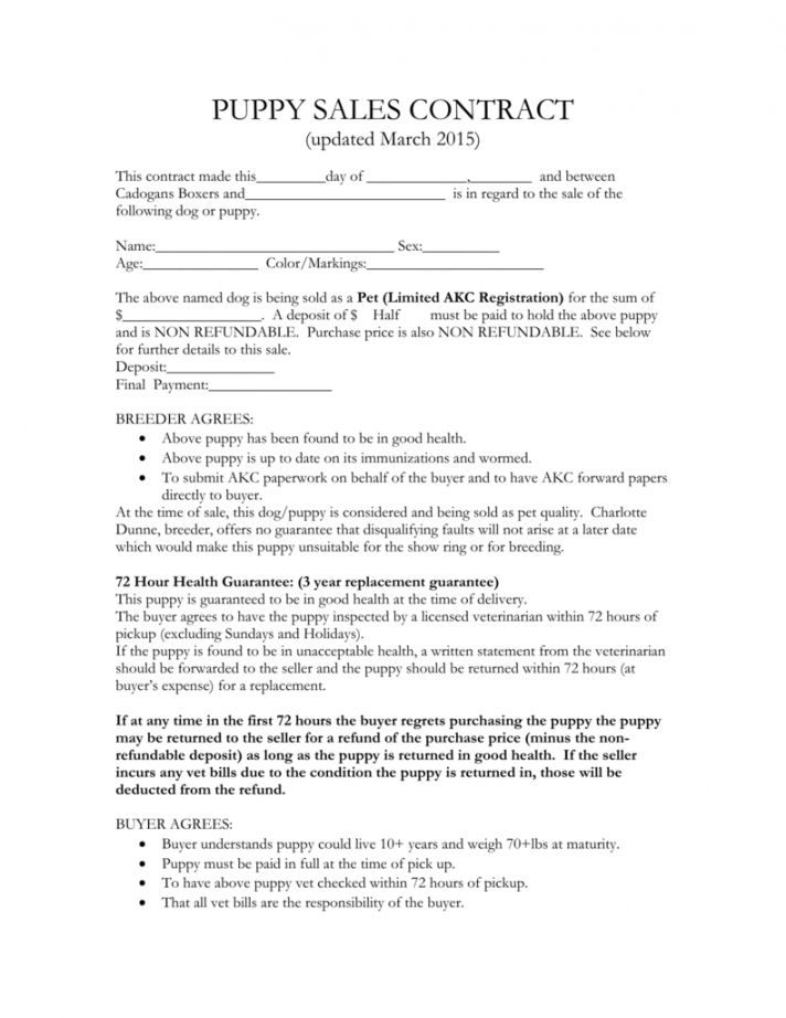 the puppy sales contract is shown in this document