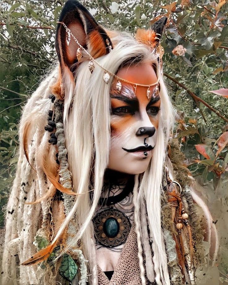 Diy Fox Costume Women, Therian Makeup, Fox Makeup Look, Fox Makeup Halloween, Fox Goddess, Fox Woman, Wolf Makeup, Fox Cosplay, Fox Halloween