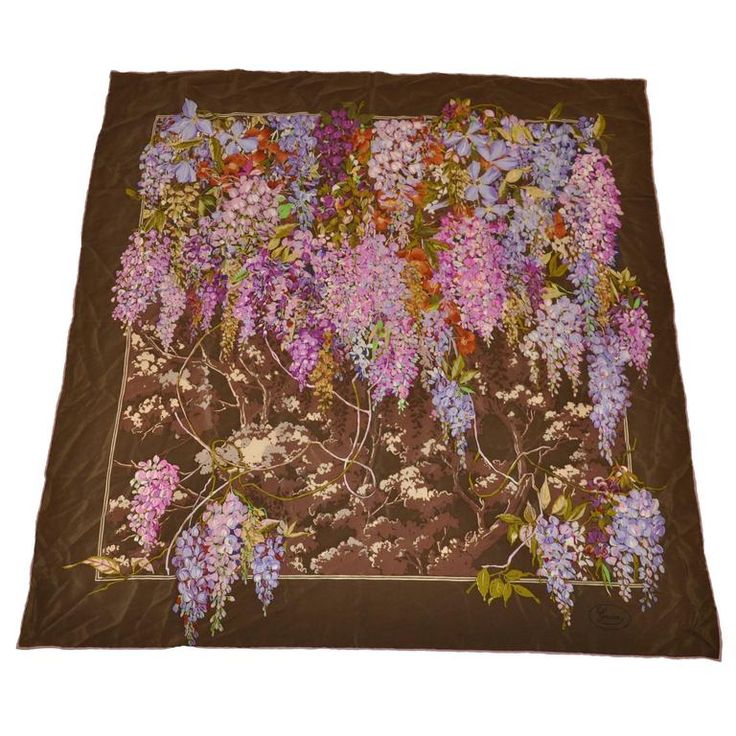 Gucci Multi-Color Floral Silk Scarf | 1stdibs.com Brown Shawl, Design Scarf, Gucci Scarf, Floral Silk Scarf, Flower Scarf, Scarf Vintage, Silk Art, Colorful Scarf, Gucci Fashion