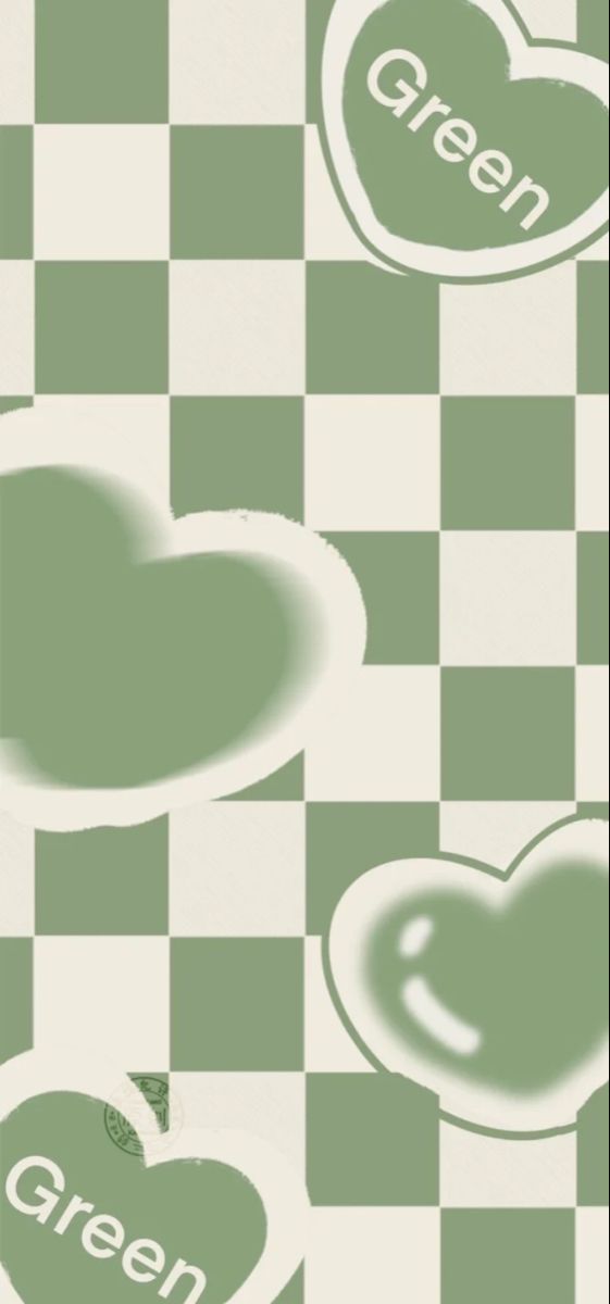 green hearts on a checkered background with the word green written in large letters above them