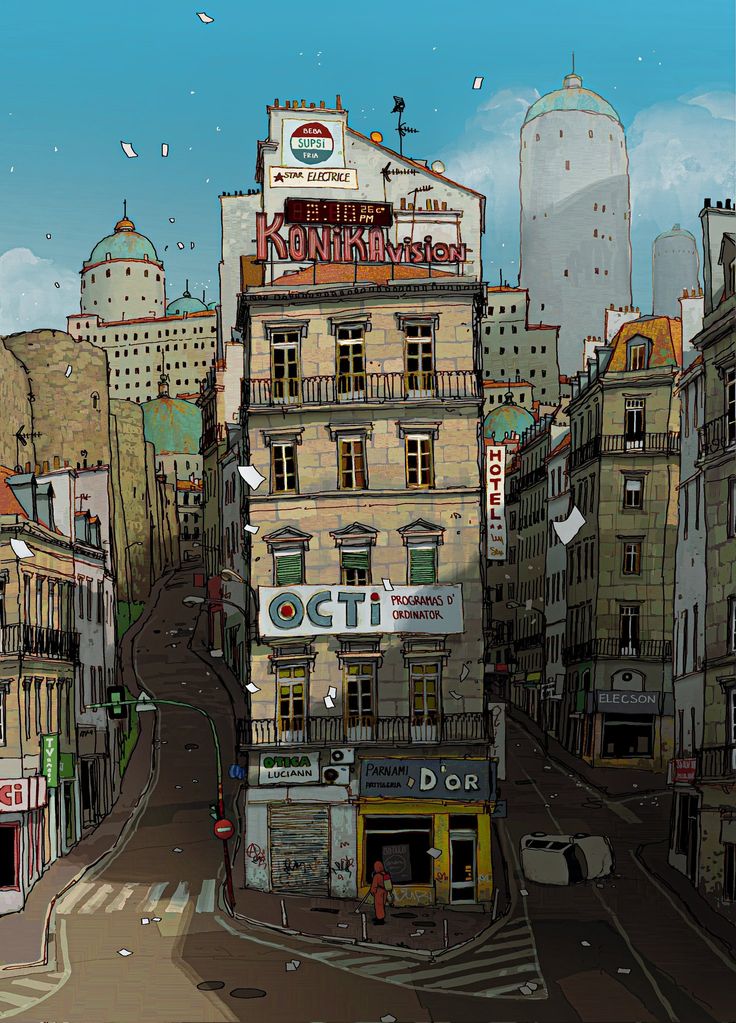 an image of a city street scene with buildings