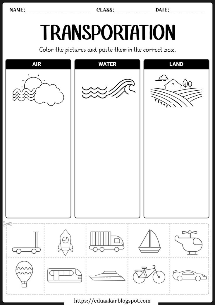 Download free worksheets to teach your kids about various modes of transportation and about vehicles and their uses. Transportation Art Kindergarten, Transportation Activities For School Age, Land Air Water Preschool Craft, Transportation Worksheets For Preschool, Transport Worksheets For Preschool, Transport Lesson Plan, Worksheet On Transport, Art And Craft For Transportation, Modes Of Transportation Activities