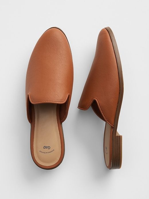 Gap loafers Leather Mules With Textured Footbed, Leather Closed Toe Mules With Textured Footbed, Fall Leather Sole Mules With Almond Toe, Medium Width Leather Mules With Almond Toe, Fall Mules With Almond Toe And Leather Sole, Fall Almond Toe Mules With Leather Sole, Flat Leather Mules With Padded Heel, Fall Slip-on Mules With Padded Heel, Synthetic Mules With Leather Footbed And Round Toe