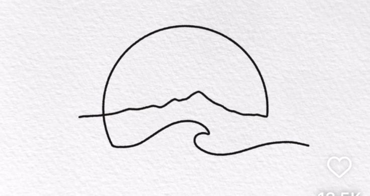 a line drawing of the ocean with waves coming up from it and a heart in the middle