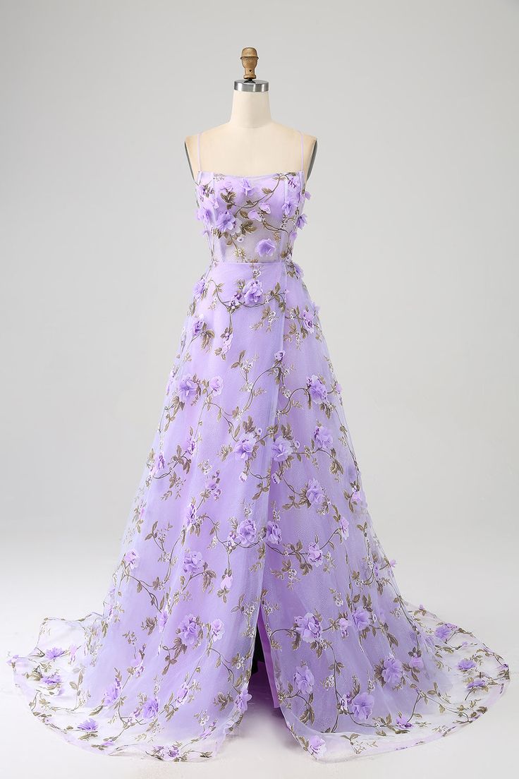 Formal Dance Dresses Long, Lilac Outfits, Purple Flower Dress, Dress With 3d Flowers, Prom Dress Purple, Fashion Course, Lilac Gown, Quinceañera Dresses, Big Dresses