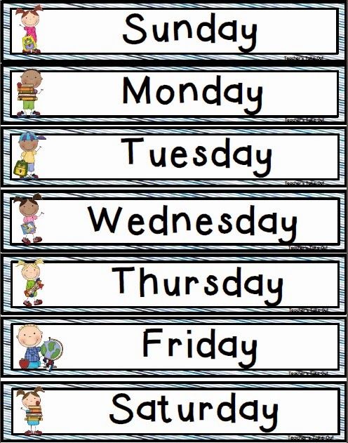 four days of the week posters for students to use on their classroom wall or desk