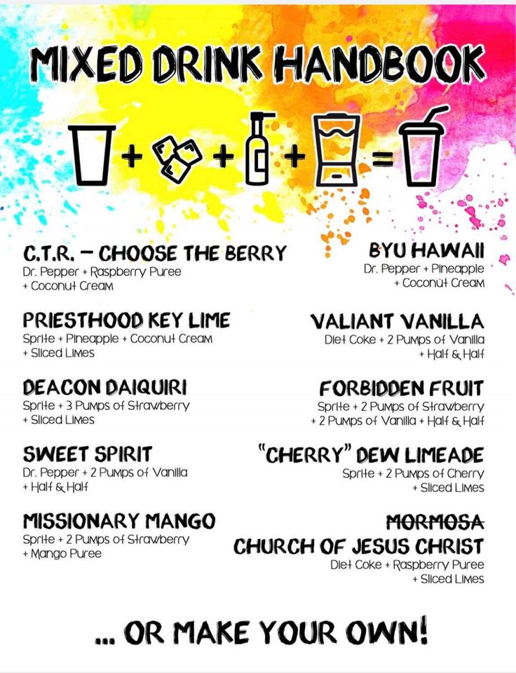 a poster with the words mixed drink handbook written in black and white, on a colorful background