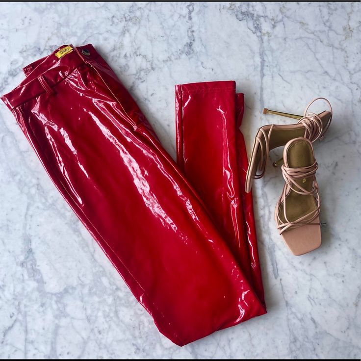 Red Pu Leather Vinyl High Rise Pants Size Small Never Worn 20% Pu 76% Polyester 4% Spandex Trendy Red Pants For Night Out, Red Stretch Leather Pants For Night Out, Stretch Red Leather Pants For Night Out, Red High Waist Leather Pants For Spring, Spring Red High-waist Leather Pants, Stretch High Waist Red Leather Pants, High-waisted Red Leather Pants For Spring, High Waist Red Leather Pants For Spring, Trendy Red High-waist Leather Pants