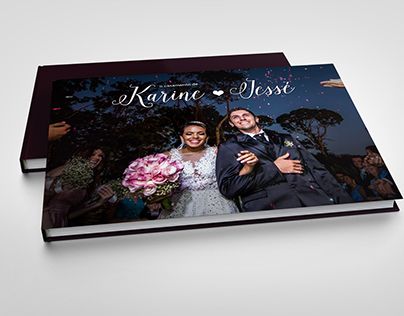 a wedding photo book with an image of the couple