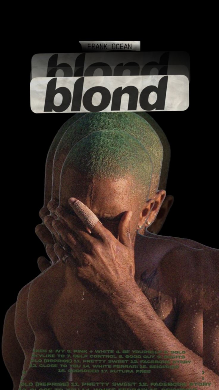 a man with green hair covers his face in front of a black background that reads altered blond