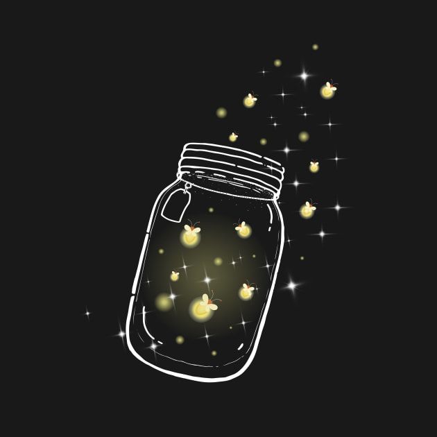 a jar filled with lots of tiny yellow lights on top of a black background,