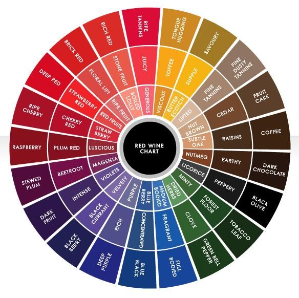 a color wheel with the words red wine chart on it