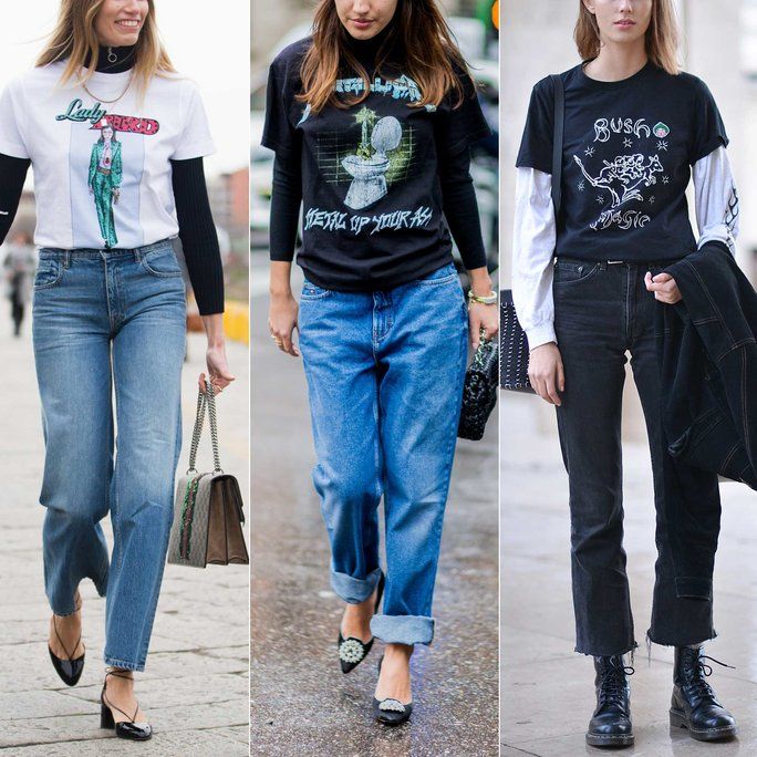 According to the fashion week street style stars, the graphic tee layered over a long sleeve shirt is back. Shirt Over Long Sleeve, T Shirt Over Long Sleeve, Shirt Layering Outfit, Long Sleeve Shirt Outfits, Layering T Shirts, Long Sleeve Outfits, Estilo Rock, Layered T Shirt, Street Style Trends