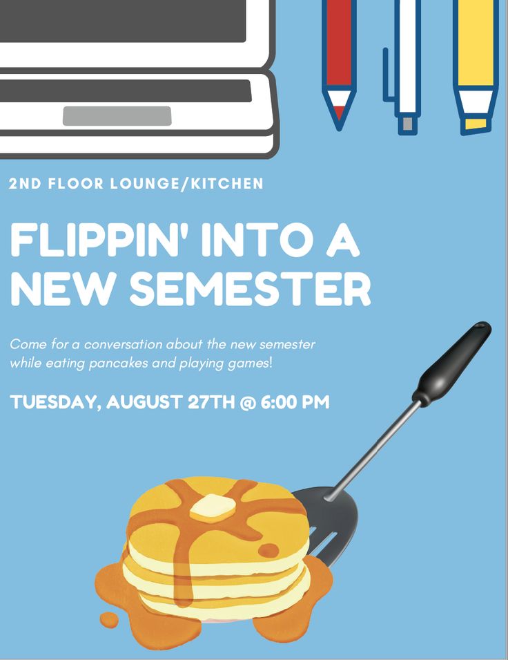 a flyer for a new restaurant called flippin'into a new semester