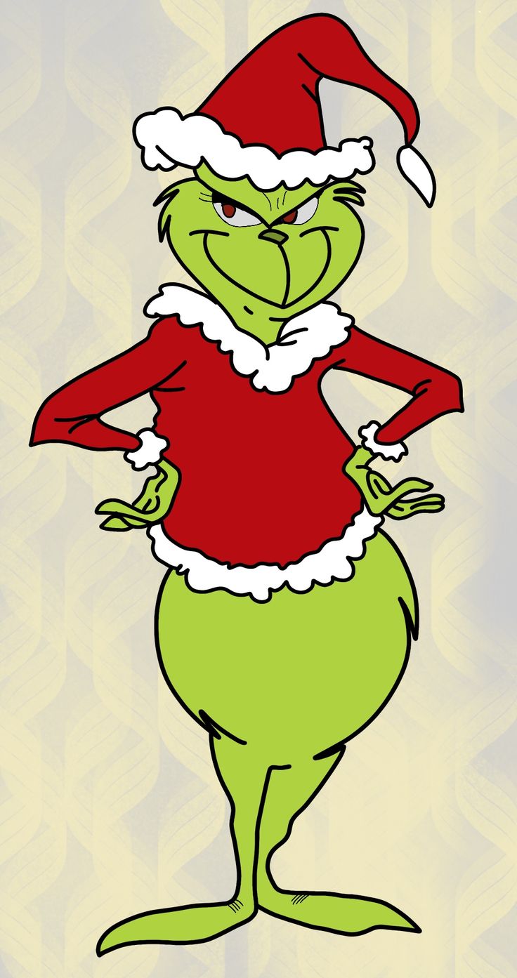 the grinch is wearing a santa hat and red shirt with his hands on his hips