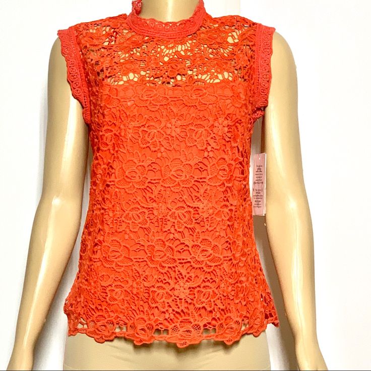 Beautiful Red Top For Different Occasions. Brand New With Tag By Nanette Please For Fabric Information See The Tag Picture. Stk42 Shoulders. 14” Back Total Length. 23” Waist X2. 17” Color Orange Reddish Size M Red Lace Tops For Summer, Red Sleeveless Lace Top, Red Lace Tops For Spring, Red Lace Top For Spring, Fitted Red Lace Top, Red Lace Sleeveless Top, Nanette Lepore, Red Top, Red Color