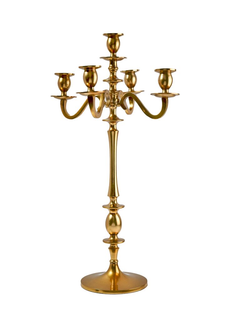 a golden candelabra with five candles on it