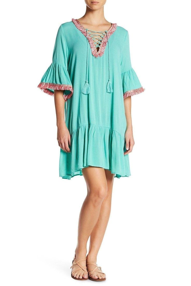 Women's beach  Wear & Vacation Clothing | Resort collection for womens - Hot Boho Resort & Swimwear Spring V-neck Beach Dress, Casual Tunic Cover-up For Spring, Casual Spring Tunic Cover-up, Summer V-neck Tunic For Vacation, Casual Tunic For Summer Beach Cover-up, Casual Summer Tunic For Beach Cover-up, Green Short Sleeve Tunic For Vacation, Flowy Casual Summer Tunic, Casual Flowy Summer Tunic