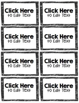 six black and white labels with the words click here to edit text