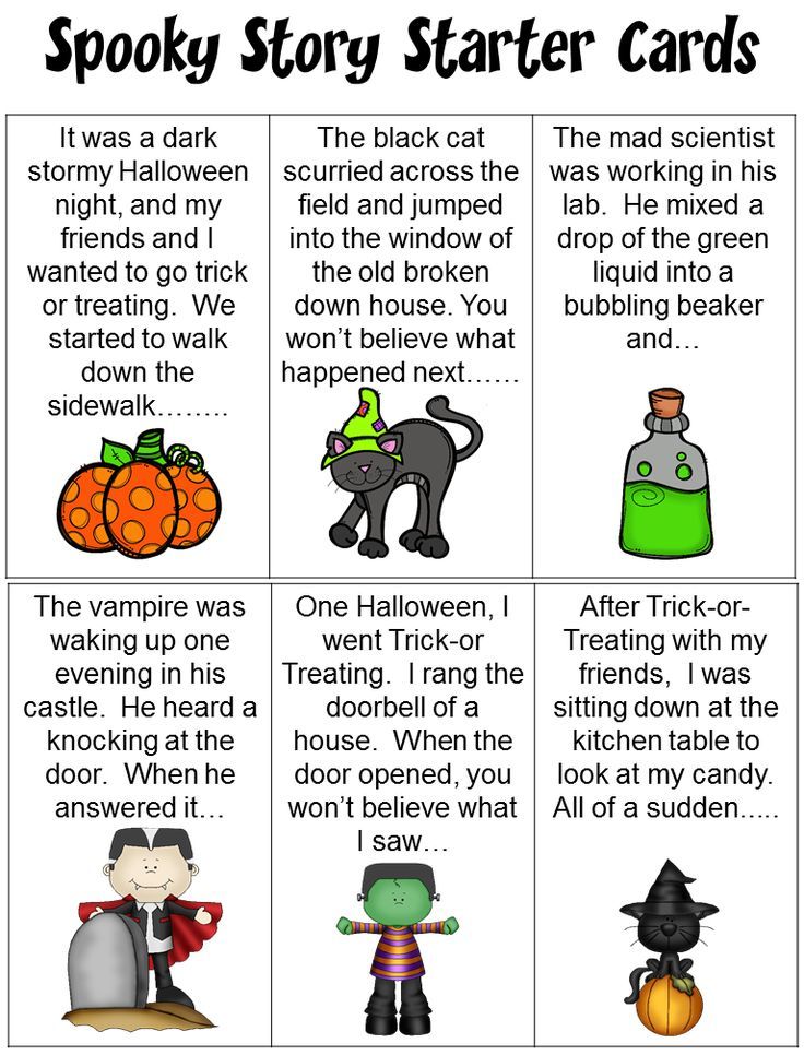 the spooky story starter cards with pictures and words to help students learn how to spell