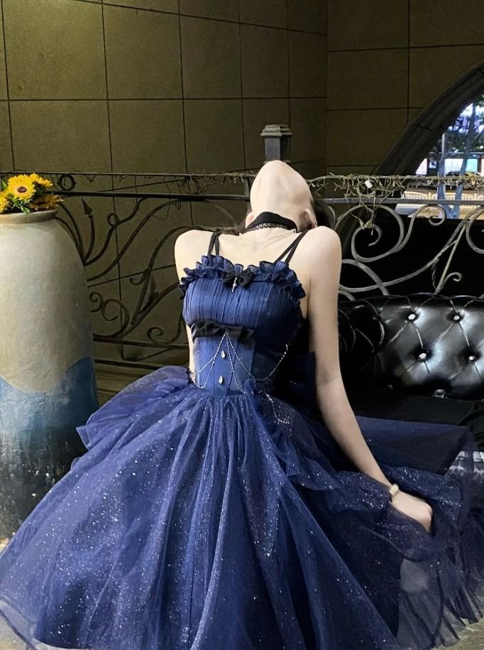 Whimsical Midnight Blue Evening Party Dress on Luulla Blue Lace Dress For Homecoming, Blue Tulle Dress For Party, Blue Ruffled Evening Dress For Party, Blue Tulle Party Dress, Blue Lace Evening Dress For Homecoming, Blue Prom Dress With Lace Trim, Summer Party Gown With Lace Bodice, Blue Lace Trim Prom Dress, Blue Tulle Dress With Lace Trim