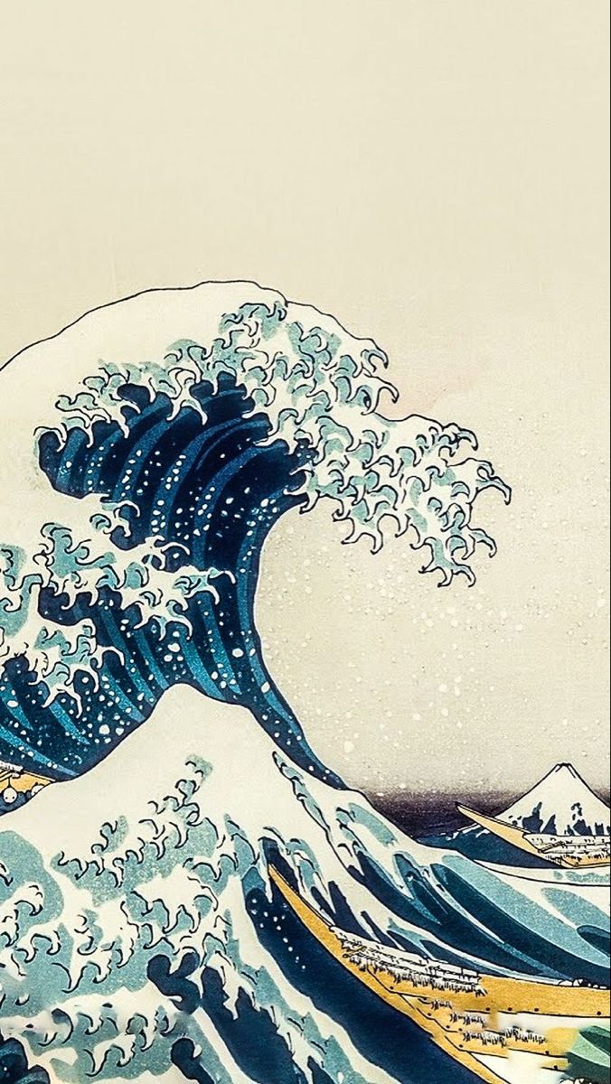 the great wave off kanishi is depicted in this painting